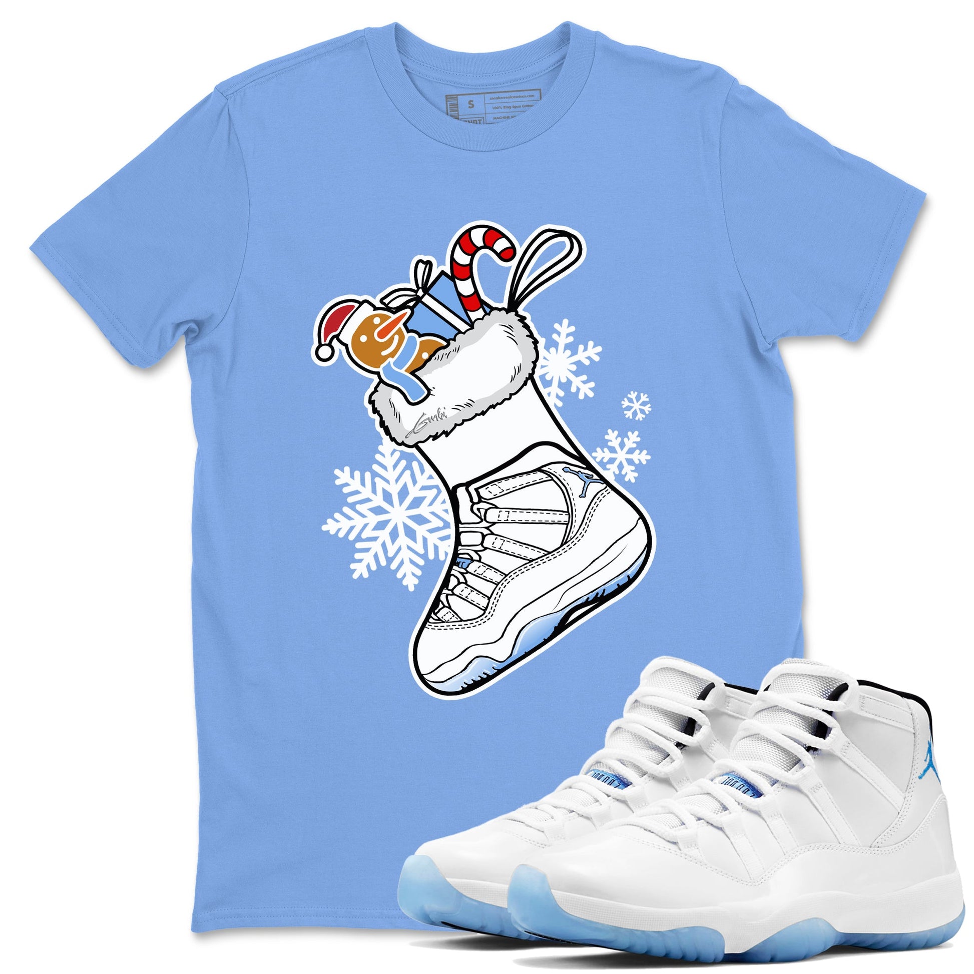 11s Columbia shirts to match jordans Christmas Sneaker Stocking t shirts to match sneakers Air Jordan 11 Retro Legend Blue match shoes to clothes SNRT Sneaker Tees unisex cotton Carolina Blue 1 shirts