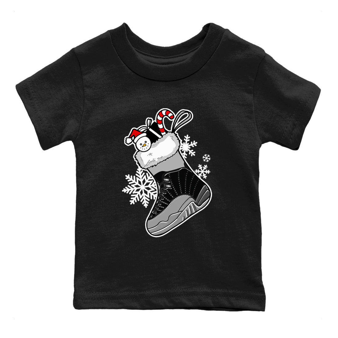12s Black Wolf Grey shirts to match jordans Christmas Sneaker Stocking t shirts to match sneakers Air Jordan 12 Retro Black Wolf Grey match shoes to clothes SNRT Sneaker Tees Youth Baby Black 2 tee