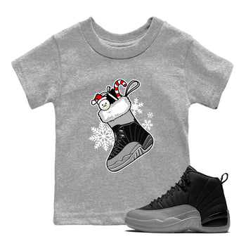 12s Black Wolf Grey shirts to match jordans Christmas Sneaker Stocking t shirts to match sneakers Air Jordan 12 Retro Black Wolf Grey match shoes to clothes SNRT Sneaker Tees Youth Baby Heather Grey 1 tee