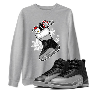 12s Black Wolf Grey shirts to match jordans Christmas Sneaker Stocking t shirts to match sneakers Air Jordan 12 Retro Black Wolf Grey match shoes to clothes SNRT Sneaker Tees unisex cotton Heather Grey 1 shirts