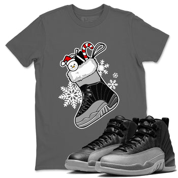 12s Black Wolf Grey shirts to match jordans Christmas Sneaker Stocking t shirts to match sneakers Air Jordan 12 Retro Black Wolf Grey match shoes to clothes SNRT Sneaker Tees unisex cotton Cool Grey 1 shirts