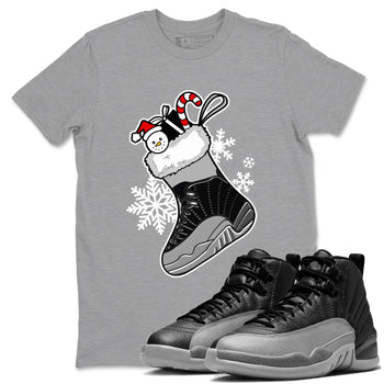 12s Black Wolf Grey shirts to match jordans Christmas Sneaker Stocking t shirts to match sneakers Air Jordan 12 Retro Black Wolf Grey match shoes to clothes SNRT Sneaker Tees unisex cotton Heather Grey 1 shirts