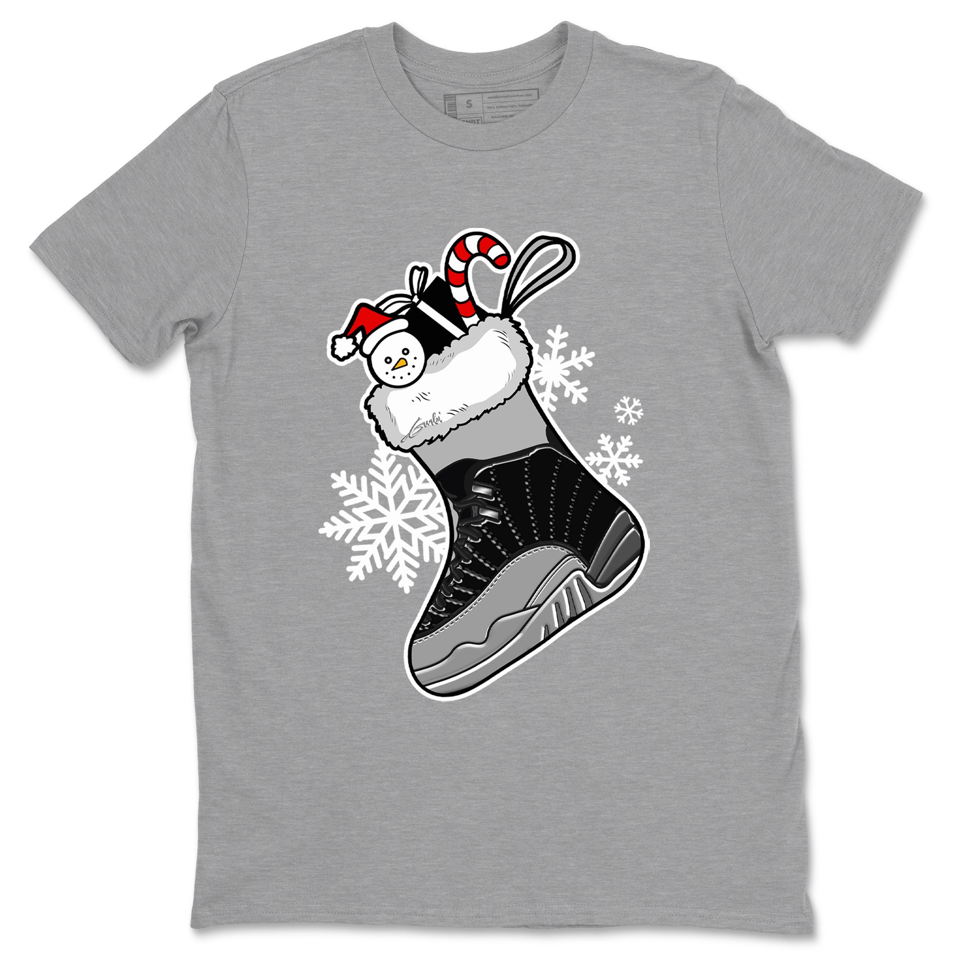12s Black Wolf Grey shirts to match jordans Christmas Sneaker Stocking t shirts to match sneakers Air Jordan 12 Retro Black Wolf Grey match shoes to clothes SNRT Sneaker Tees unisex cotton Heather Grey 2 shirts