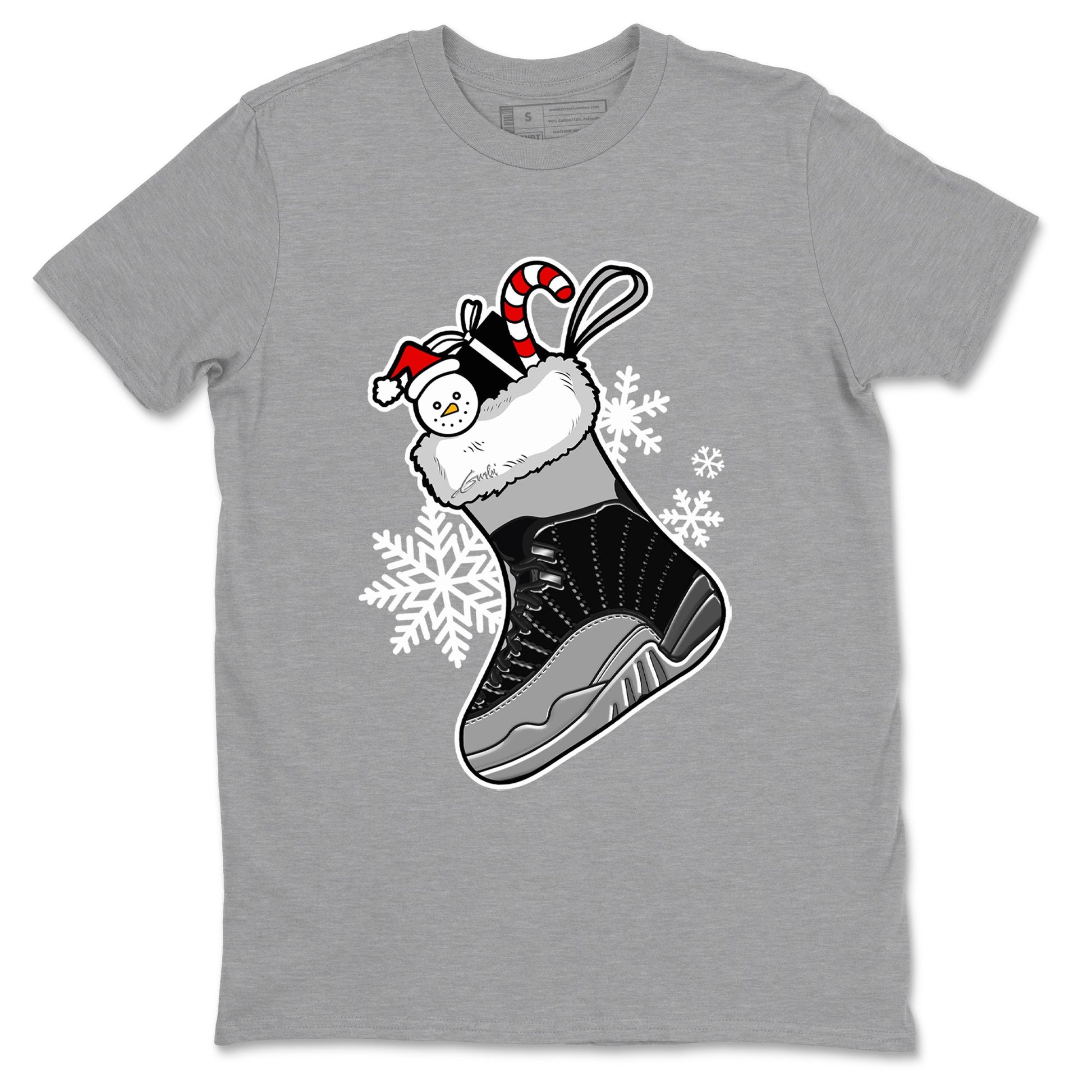 12s Black Wolf Grey shirts to match jordans Christmas Sneaker Stocking t shirts to match sneakers Air Jordan 12 Retro Black Wolf Grey match shoes to clothes SNRT Sneaker Tees unisex cotton Heather Grey 2 shirts
