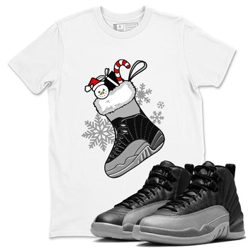 12s Black Wolf Grey shirts to match jordans Christmas Sneaker Stocking t shirts to match sneakers Air Jordan 12 Retro Black Wolf Grey match shoes to clothes SNRT Sneaker Tees unisex cotton White 1 shirts