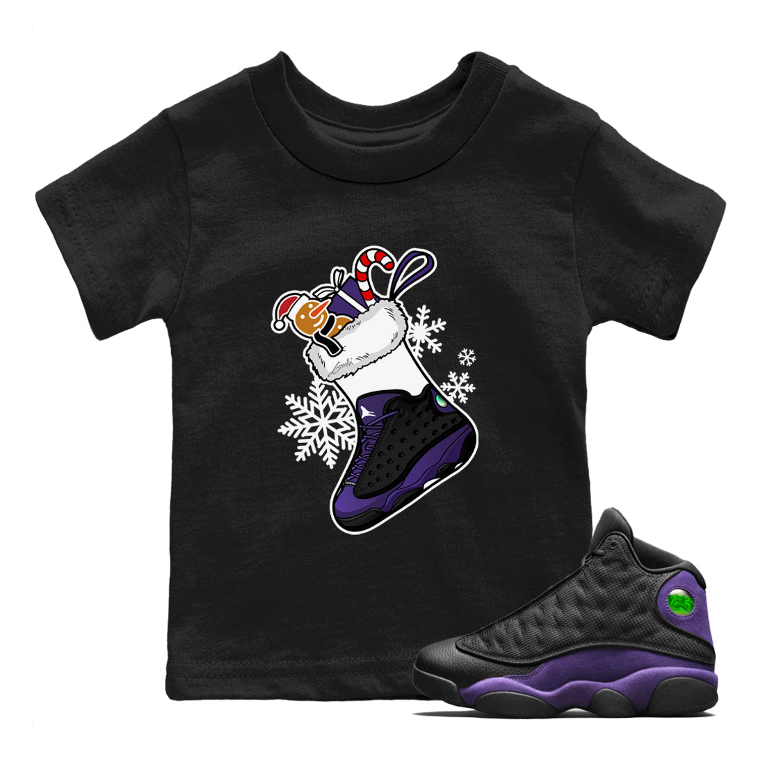 13s Court Purple shirts to match jordans Christmas Sneaker Stocking t shirts to match sneakers Air Jordan 13 Retro Court Purple match shoes to clothes SNRT Sneaker Tees Youth Baby Black 1 tee