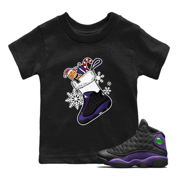 13s Court Purple shirts to match jordans Christmas Sneaker Stocking t shirts to match sneakers Air Jordan 13 Retro Court Purple match shoes to clothes SNRT Sneaker Tees Youth Baby Black 1 tee