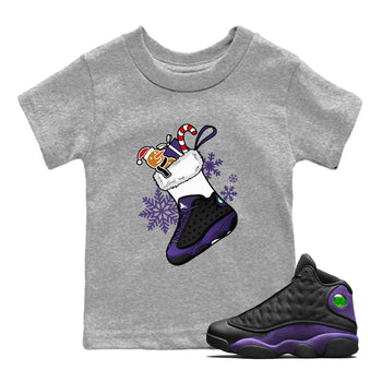 13s Court Purple shirts to match jordans Christmas Sneaker Stocking t shirts to match sneakers Air Jordan 13 Retro Court Purple match shoes to clothes SNRT Sneaker Tees Youth Baby Heather Grey 1 tee