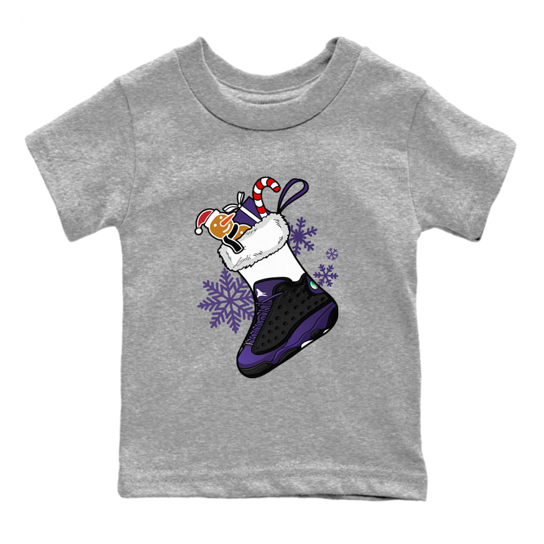 13s Court Purple shirts to match jordans Christmas Sneaker Stocking t shirts to match sneakers Air Jordan 13 Retro Court Purple match shoes to clothes SNRT Sneaker Tees Youth Baby Heather Grey 2 tee
