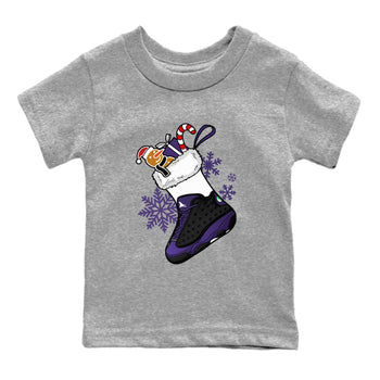 13s Court Purple shirts to match jordans Christmas Sneaker Stocking t shirts to match sneakers Air Jordan 13 Retro Court Purple match shoes to clothes SNRT Sneaker Tees Youth Baby Heather Grey 2 tee
