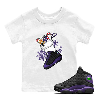 13s Court Purple shirts to match jordans Christmas Sneaker Stocking t shirts to match sneakers Air Jordan 13 Retro Court Purple match shoes to clothes SNRT Sneaker Tees Youth Baby White 1 tee
