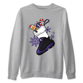 13s Court Purple shirts to match jordans Christmas Sneaker Stocking t shirts to match sneakers Air Jordan 13 Retro Court Purple match shoes to clothes SNRT Sneaker Tees unisex cotton Heather Grey 2 shirts