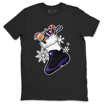 13s Court Purple shirts to match jordans Christmas Sneaker Stocking t shirts to match sneakers Air Jordan 13 Retro Court Purple match shoes to clothes SNRT Sneaker Tees unisex cotton Black 2 shirts