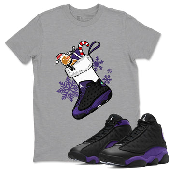 13s Court Purple shirts to match jordans Christmas Sneaker Stocking t shirts to match sneakers Air Jordan 13 Retro Court Purple match shoes to clothes SNRT Sneaker Tees unisex cotton Heather Grey 1 shirts