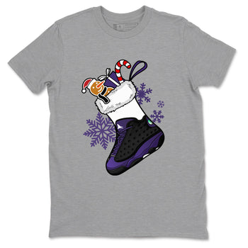 13s Court Purple shirts to match jordans Christmas Sneaker Stocking t shirts to match sneakers Air Jordan 13 Retro Court Purple match shoes to clothes SNRT Sneaker Tees unisex cotton Heather Grey 2 shirts