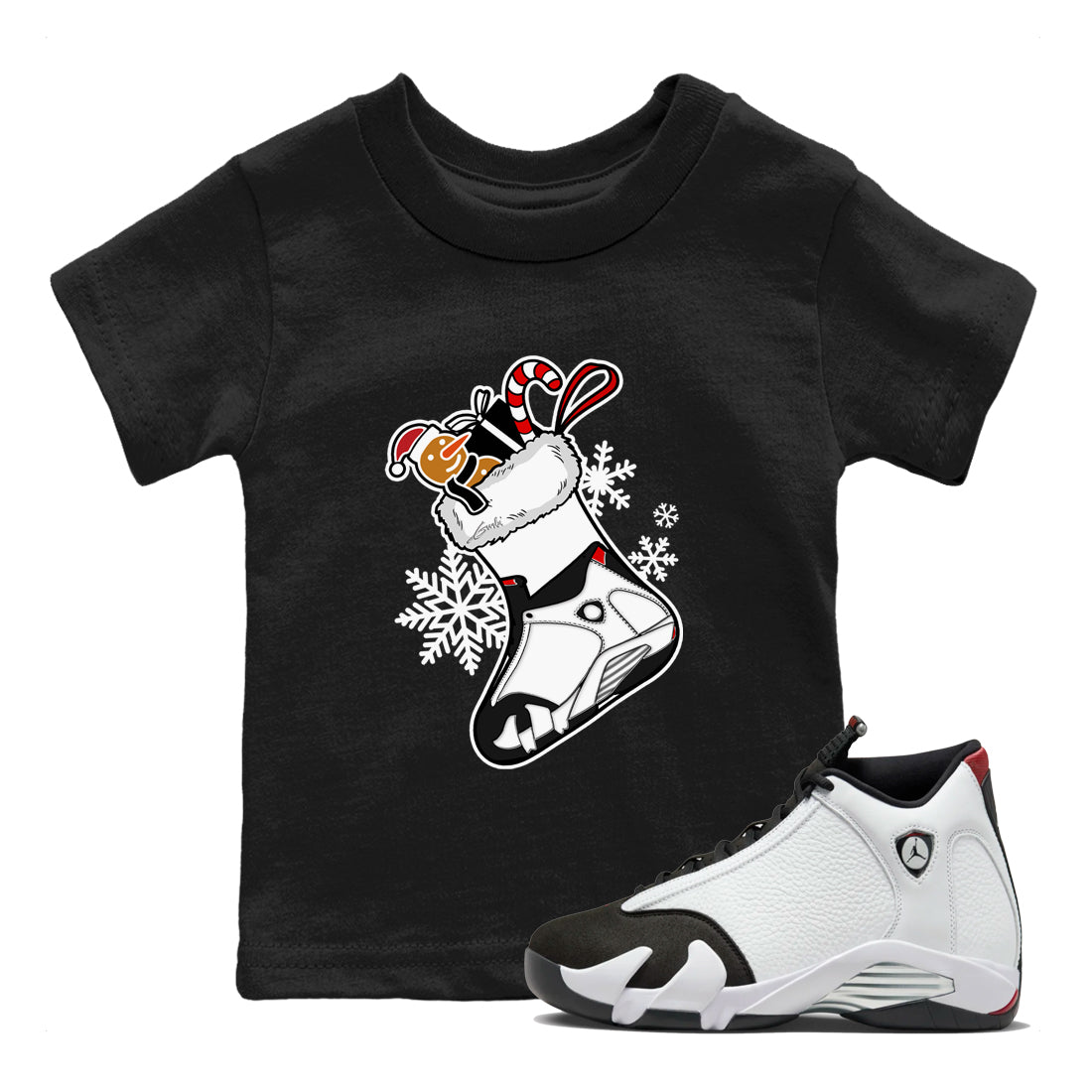 14s Black Toe shirts to match jordans Christmas Sneaker Stocking t shirts to match sneakers Air Jordan 14 Retro Black Toe match shoes to clothes SNRT Sneaker Tees Youth Baby Black 1 tee