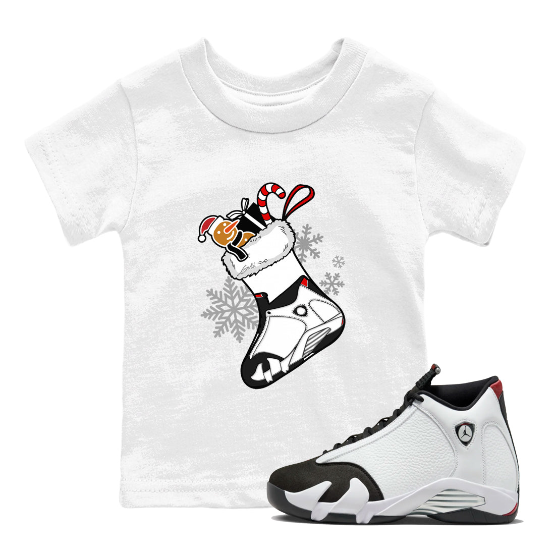14s Black Toe shirts to match jordans Christmas Sneaker Stocking t shirts to match sneakers Air Jordan 14 Retro Black Toe match shoes to clothes SNRT Sneaker Tees Youth Baby White 1 tee