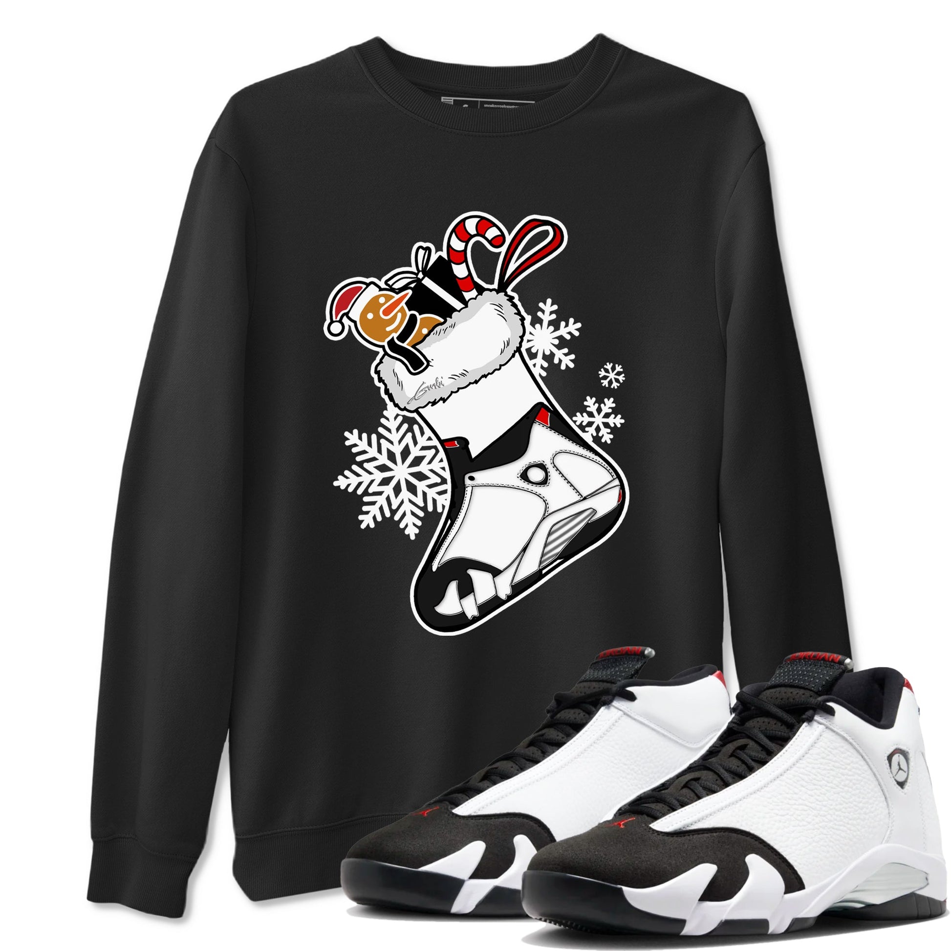 14s Black Toe shirts to match jordans Christmas Sneaker Stocking t shirts to match sneakers Air Jordan 14 Retro Black Toe match shoes to clothes SNRT Sneaker Tees unisex cotton Black 1 shirts