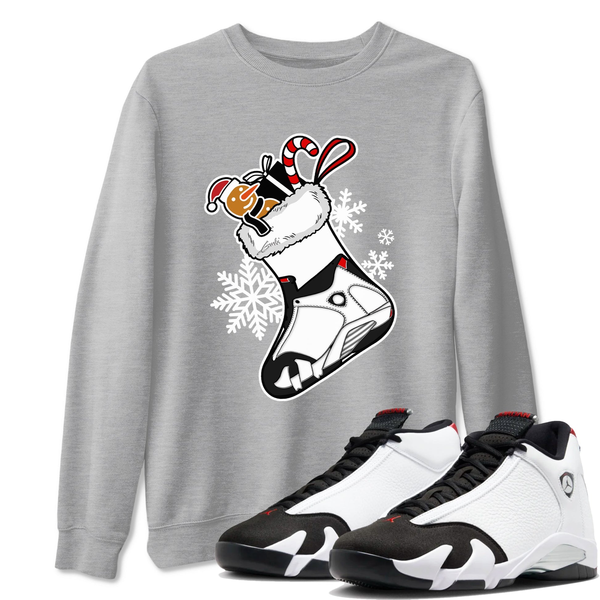 14s Black Toe shirts to match jordans Christmas Sneaker Stocking t shirts to match sneakers Air Jordan 14 Retro Black Toe match shoes to clothes SNRT Sneaker Tees unisex cotton Heather Grey 1 shirts
