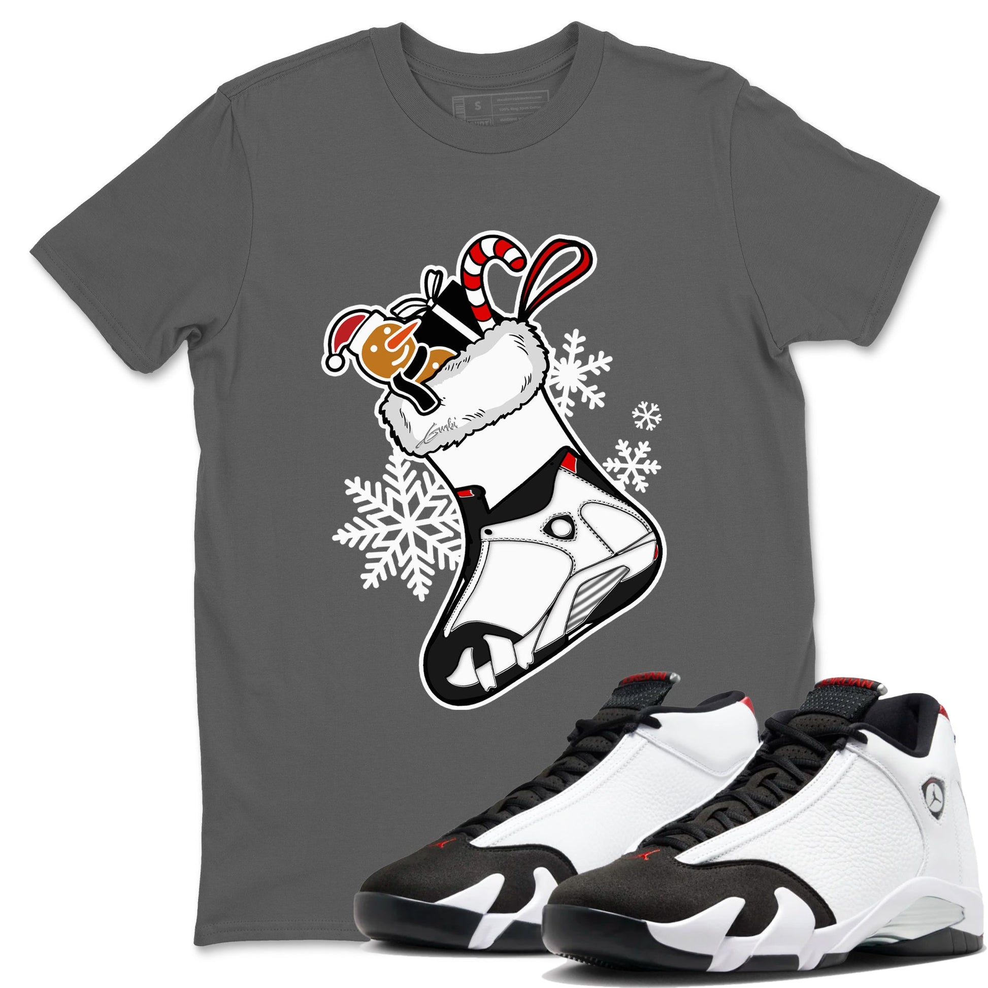 14s Black Toe shirts to match jordans Christmas Sneaker Stocking t shirts to match sneakers Air Jordan 14 Retro Black Toe match shoes to clothes SNRT Sneaker Tees unisex cotton Cool Grey 1 shirts