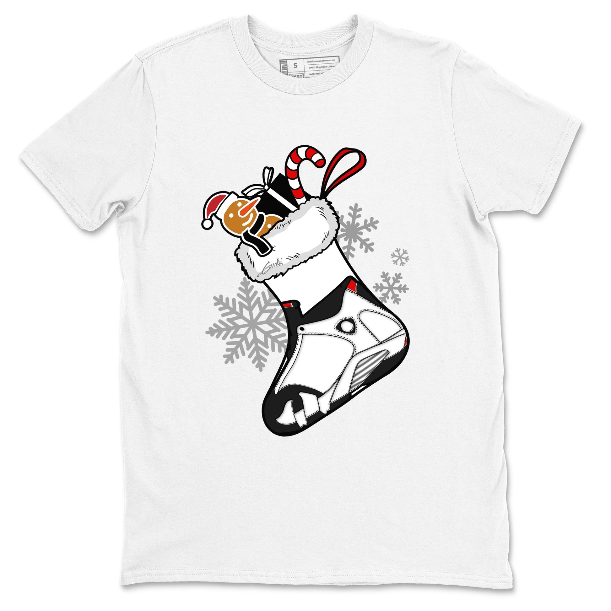 14s Black Toe shirts to match jordans Christmas Sneaker Stocking t shirts to match sneakers Air Jordan 14 Retro Black Toe match shoes to clothes SNRT Sneaker Tees unisex cotton White 2 shirts