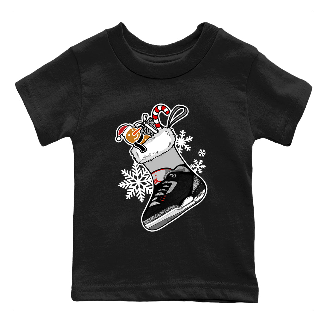 3s Black Cement shirts to match jordans Christmas Sneaker Stocking t shirts to match sneakers Air Jordan 3 OG Black Cement match shoes to clothes SNRT Sneaker Tees Youth Baby Black 2 tee
