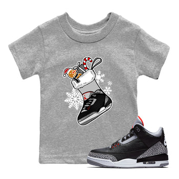 3s Black Cement shirts to match jordans Christmas Sneaker Stocking t shirts to match sneakers Air Jordan 3 OG Black Cement match shoes to clothes SNRT Sneaker Tees Youth Baby Heather Grey 1 tee