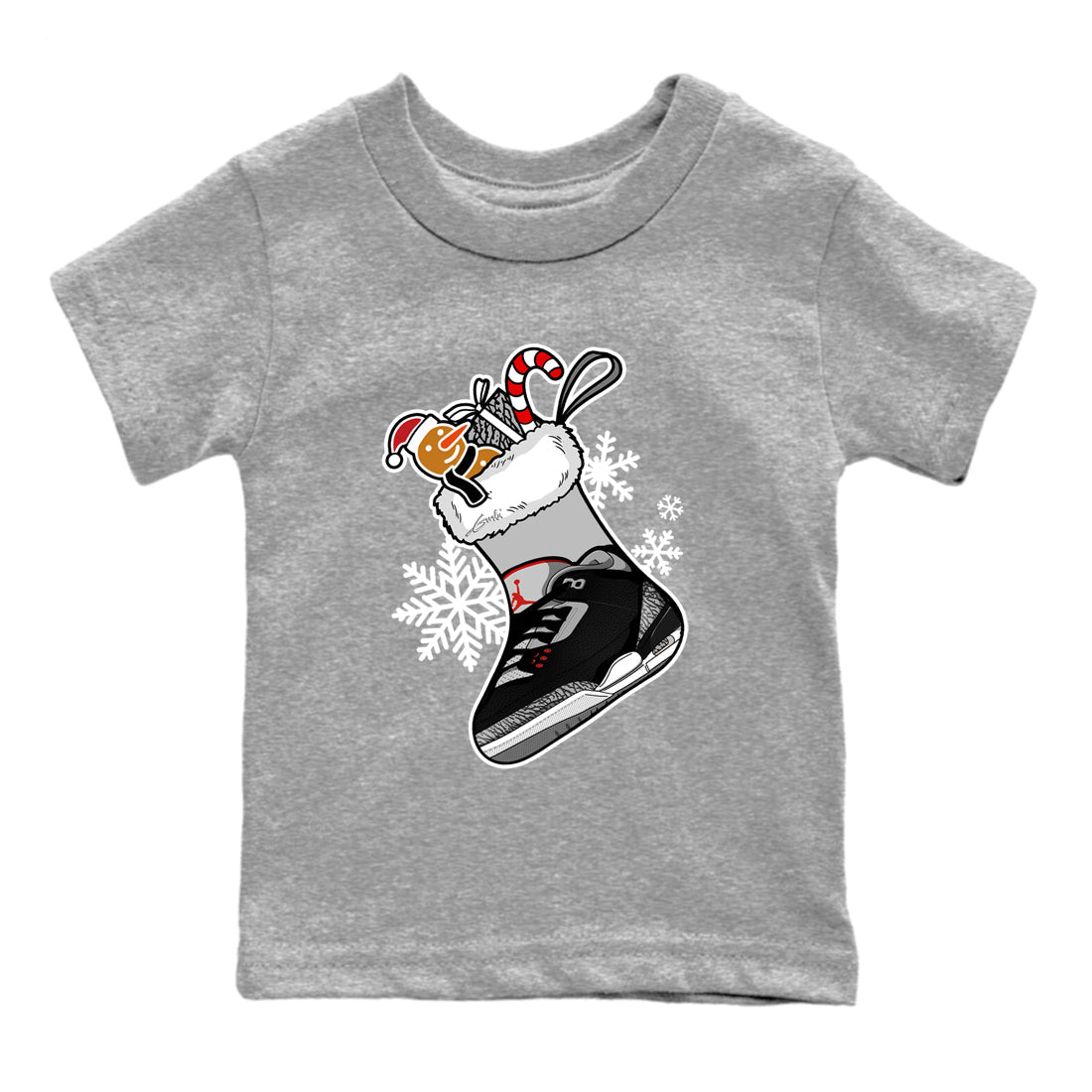 3s Black Cement shirts to match jordans Christmas Sneaker Stocking t shirts to match sneakers Air Jordan 3 OG Black Cement match shoes to clothes SNRT Sneaker Tees Youth Baby Heather Grey 2 tee