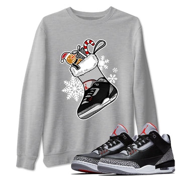 3s Black Cement shirts to match jordans Christmas Sneaker Stocking t shirts to match sneakers Air Jordan 3 OG Black Cement match shoes to clothes SNRT Sneaker Tees unisex cotton Heather Grey 1 shirts