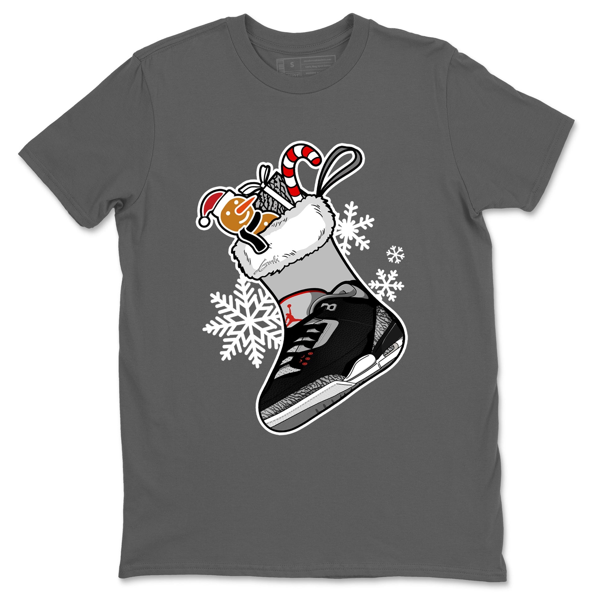 3s Black Cement shirts to match jordans Christmas Sneaker Stocking t shirts to match sneakers Air Jordan 3 OG Black Cement match shoes to clothes SNRT Sneaker Tees unisex cotton Cool Grey 2 shirts