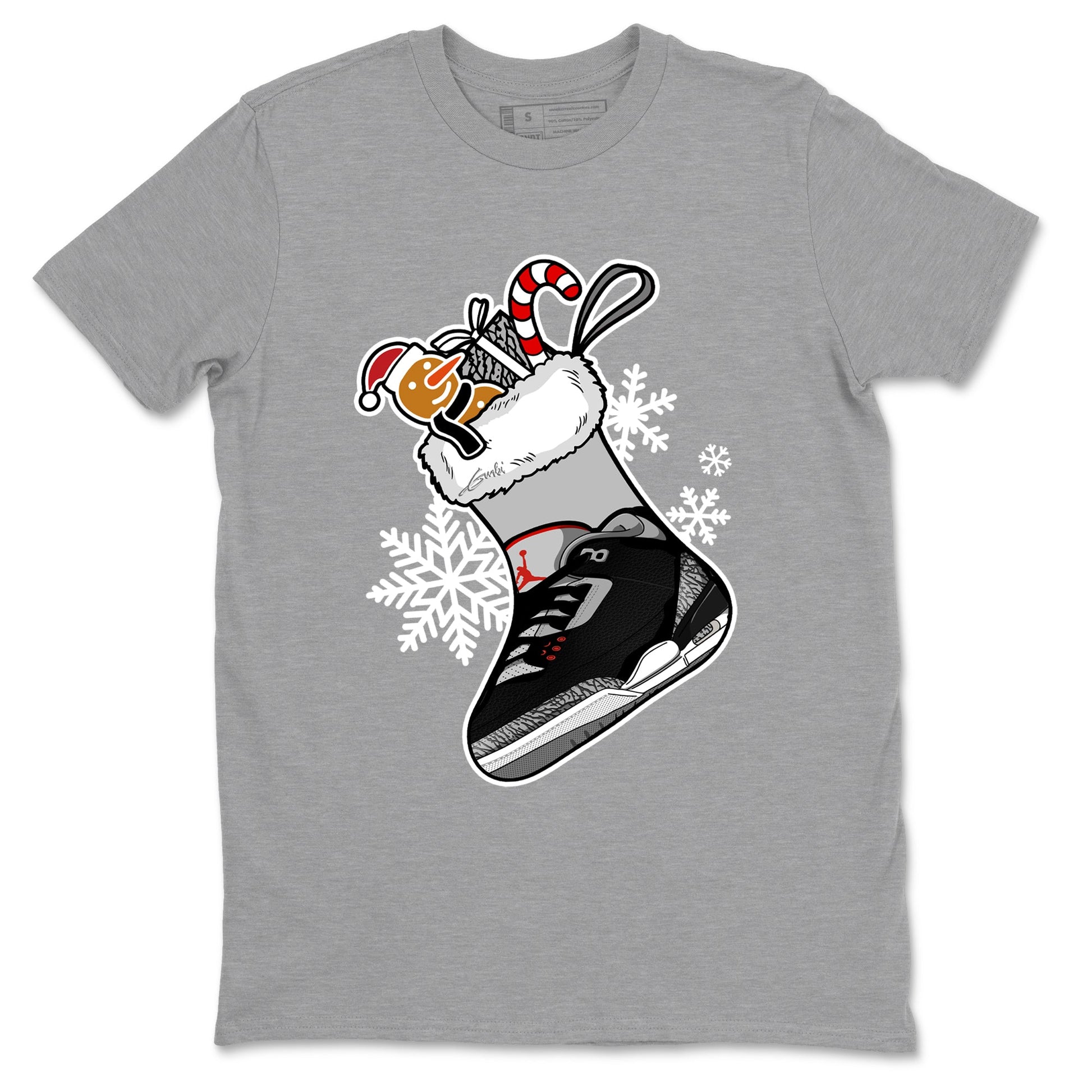 3s Black Cement shirts to match jordans Christmas Sneaker Stocking t shirts to match sneakers Air Jordan 3 OG Black Cement match shoes to clothes SNRT Sneaker Tees unisex cotton Heather Grey 2 shirts