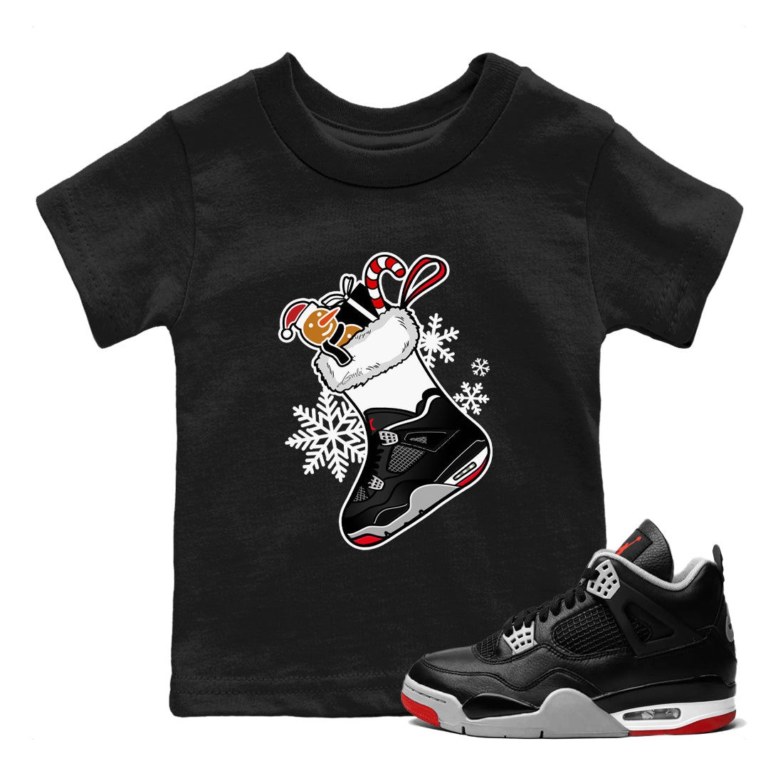 4s Bred Reimagined shirts to match jordans Christmas Sneaker Stocking t shirts to match sneakers Air Jordan 4 Retro Bred Reimagined match shoes to clothes SNRT Sneaker Tees Youth Baby Black 1 tee