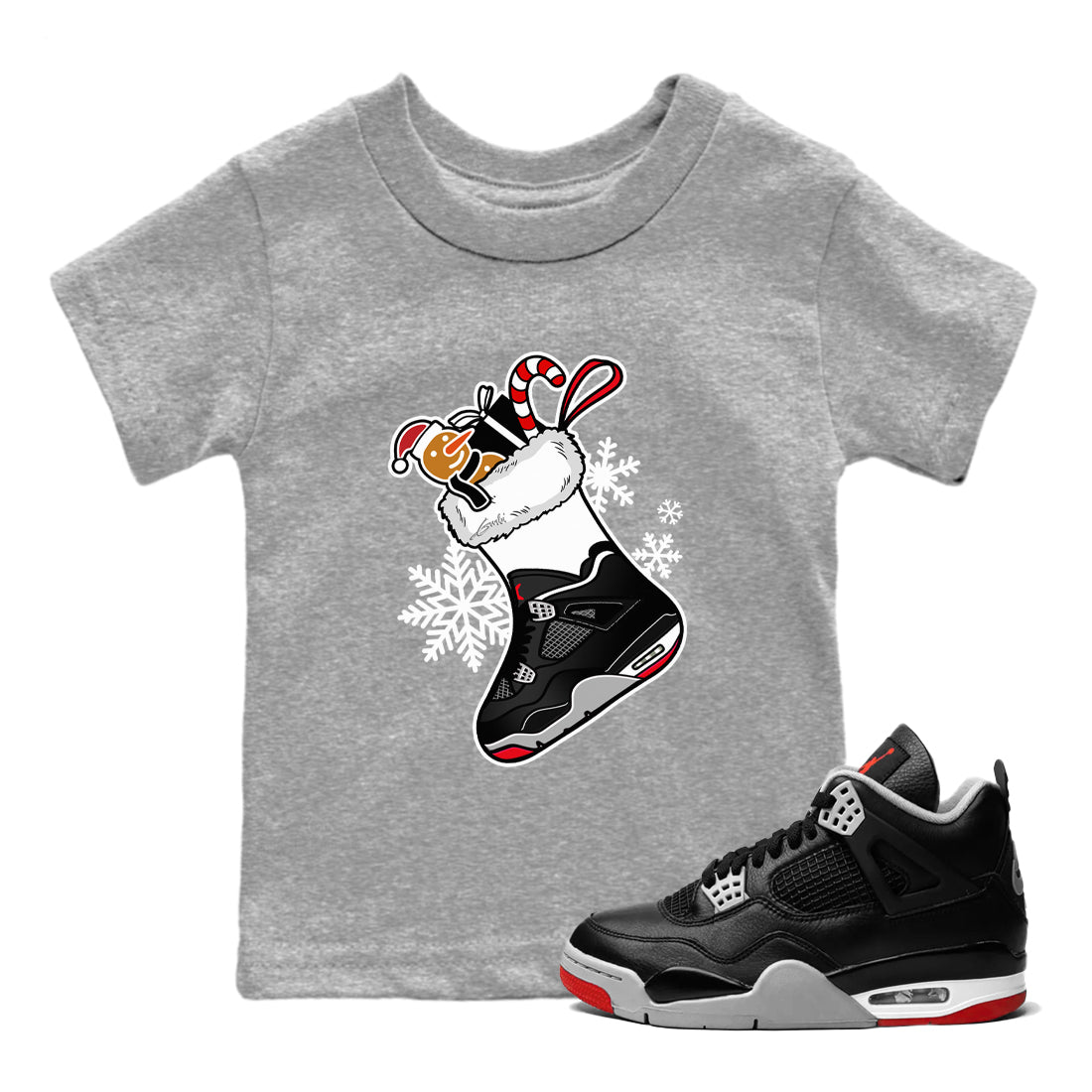 4s Bred Reimagined shirts to match jordans Christmas Sneaker Stocking t shirts to match sneakers Air Jordan 4 Retro Bred Reimagined match shoes to clothes SNRT Sneaker Tees Youth Baby Heather Grey 1 tee