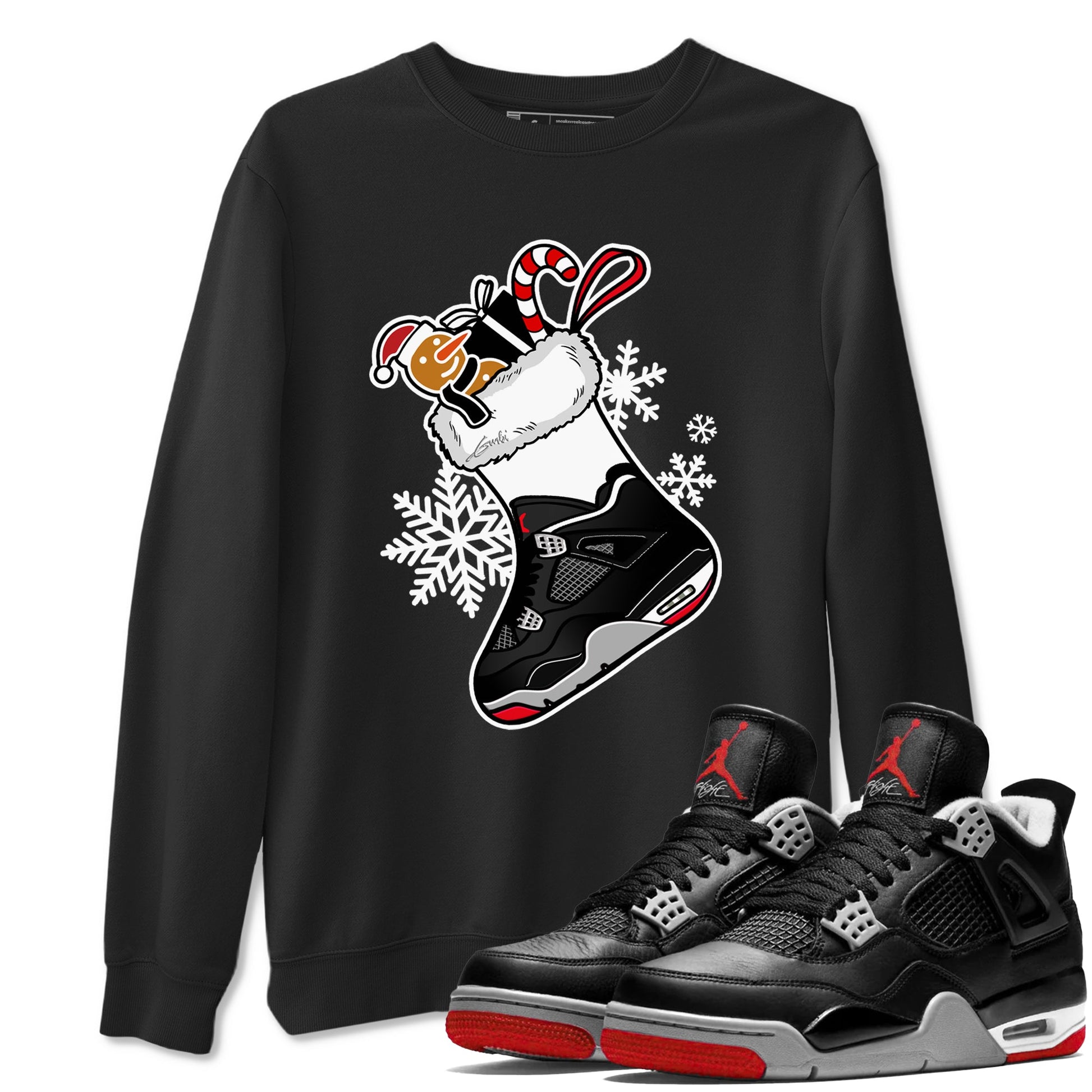 4s Bred Reimagined shirts to match jordans Christmas Sneaker Stocking t shirts to match sneakers Air Jordan 4 Retro Bred Reimagined match shoes to clothes SNRT Sneaker Tees unisex cotton Black 1 shirts