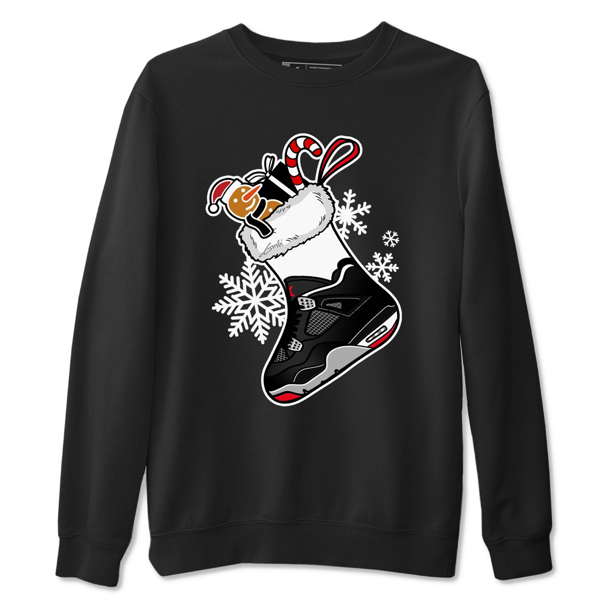 4s Bred Reimagined shirts to match jordans Christmas Sneaker Stocking t shirts to match sneakers Air Jordan 4 Retro Bred Reimagined match shoes to clothes SNRT Sneaker Tees unisex cotton Black 2 shirts