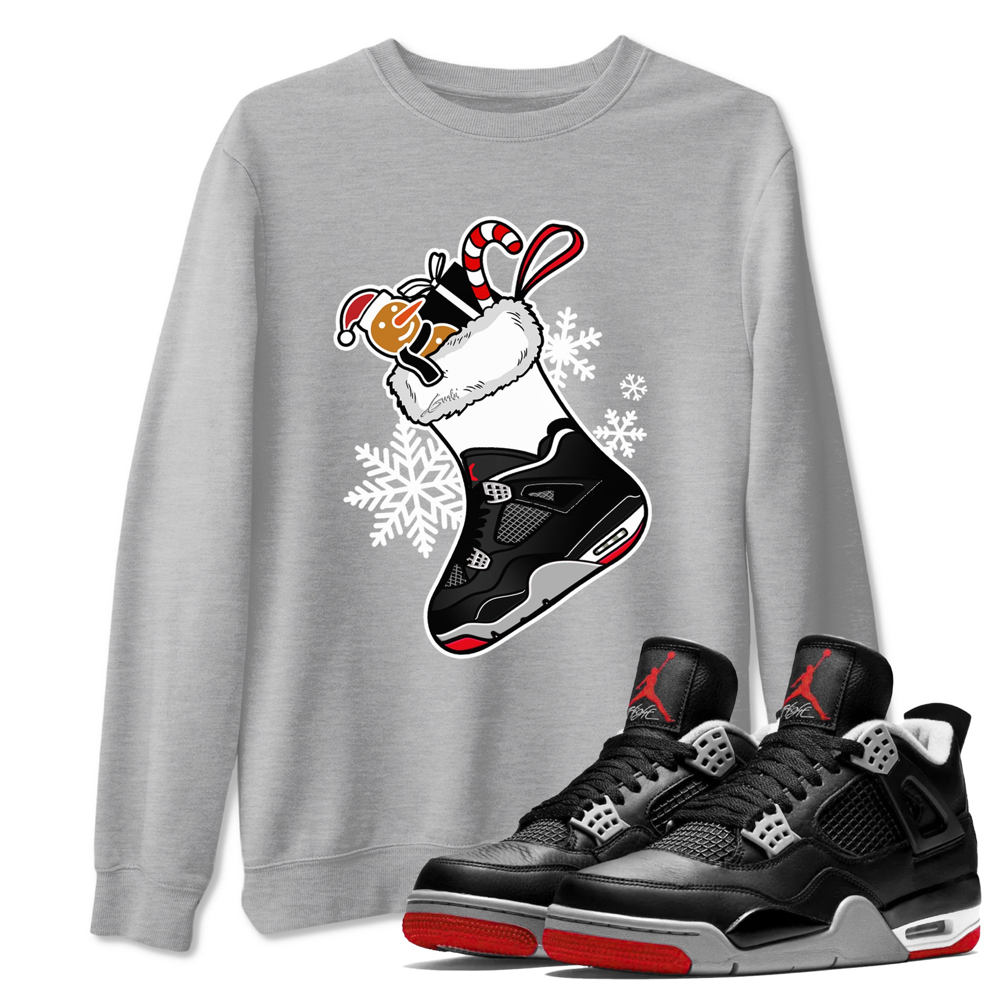 4s Bred Reimagined shirts to match jordans Christmas Sneaker Stocking t shirts to match sneakers Air Jordan 4 Retro Bred Reimagined match shoes to clothes SNRT Sneaker Tees unisex cotton Heather Grey 1 shirts