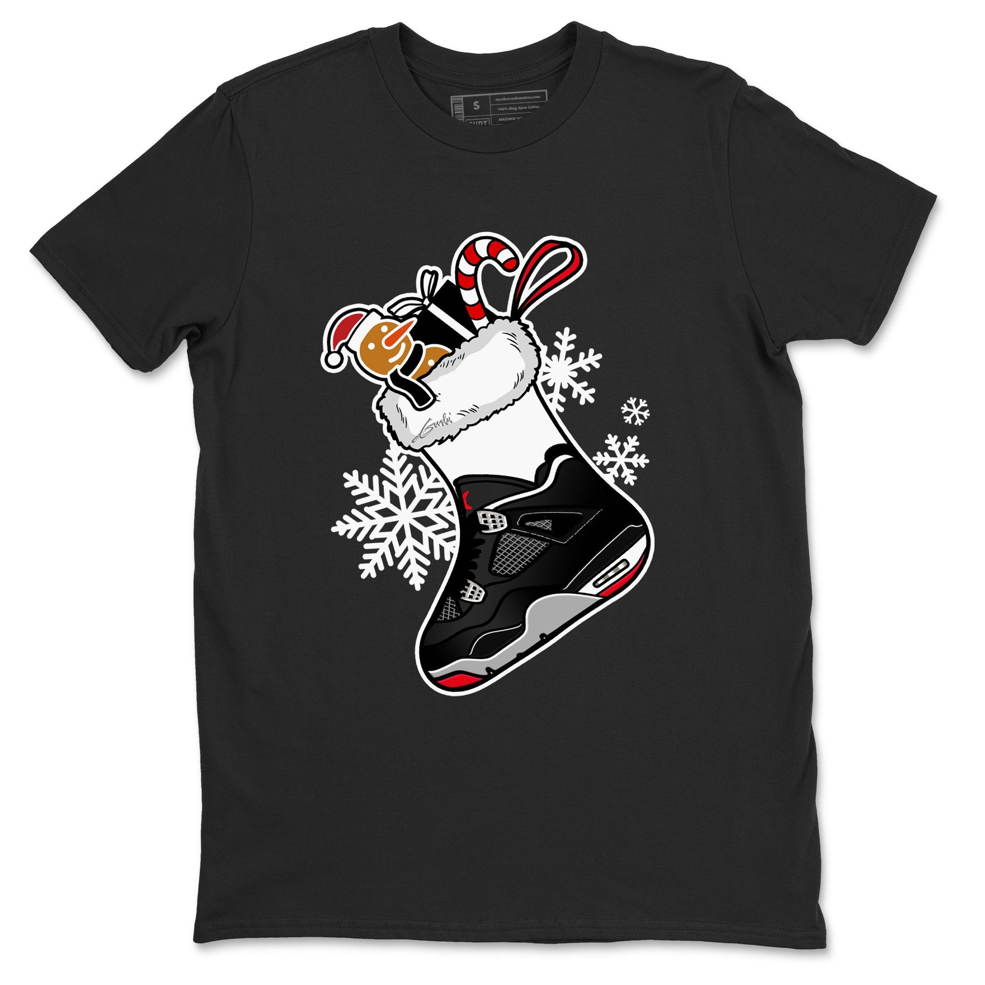 4s Bred Reimagined shirts to match jordans Christmas Sneaker Stocking t shirts to match sneakers Air Jordan 4 Retro Bred Reimagined match shoes to clothes SNRT Sneaker Tees unisex cotton Black 2 shirts