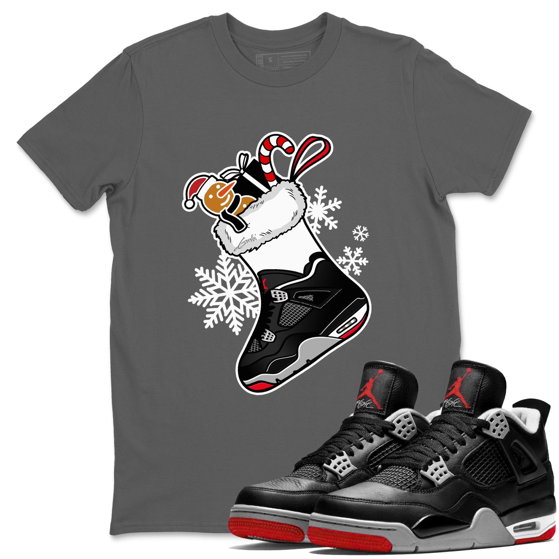 4s Bred Reimagined shirts to match jordans Christmas Sneaker Stocking t shirts to match sneakers Air Jordan 4 Retro Bred Reimagined match shoes to clothes SNRT Sneaker Tees unisex cotton Cool Grey 1 shirts