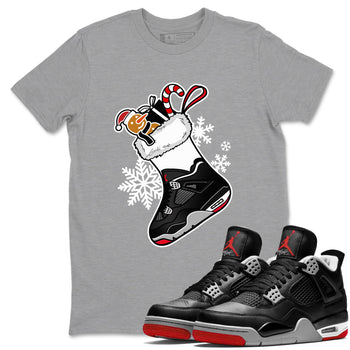 4s Bred Reimagined shirts to match jordans Christmas Sneaker Stocking t shirts to match sneakers Air Jordan 4 Retro Bred Reimagined match shoes to clothes SNRT Sneaker Tees unisex cotton Heather Grey 1 shirts