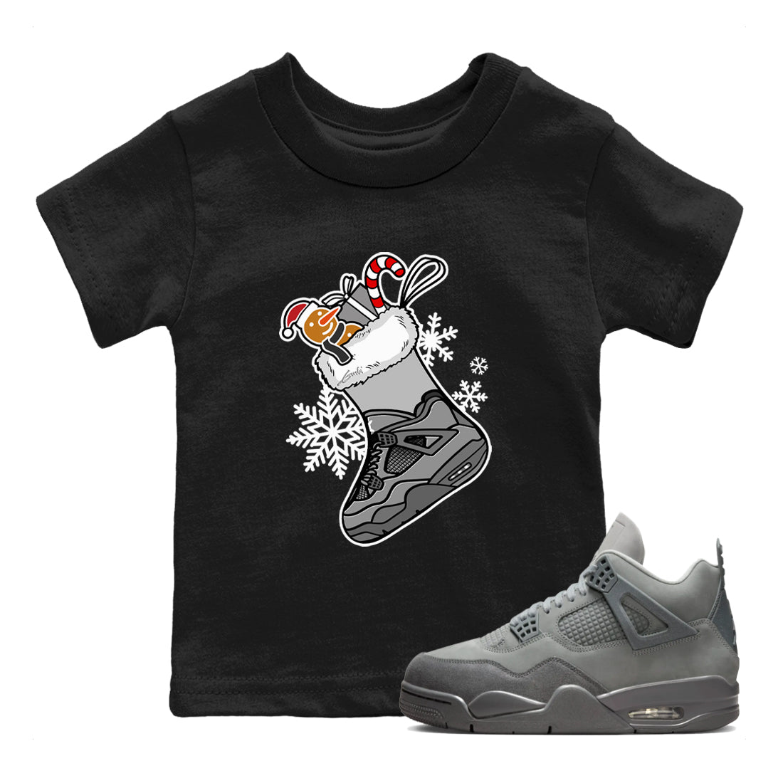 4s Paris Olympics shirts to match jordans Christmas Sneaker Stocking t shirts to match sneakers Air Jordan 4 SE Wet Cement match shoes to clothes SNRT Sneaker Tees Youth Baby Black 1 tee