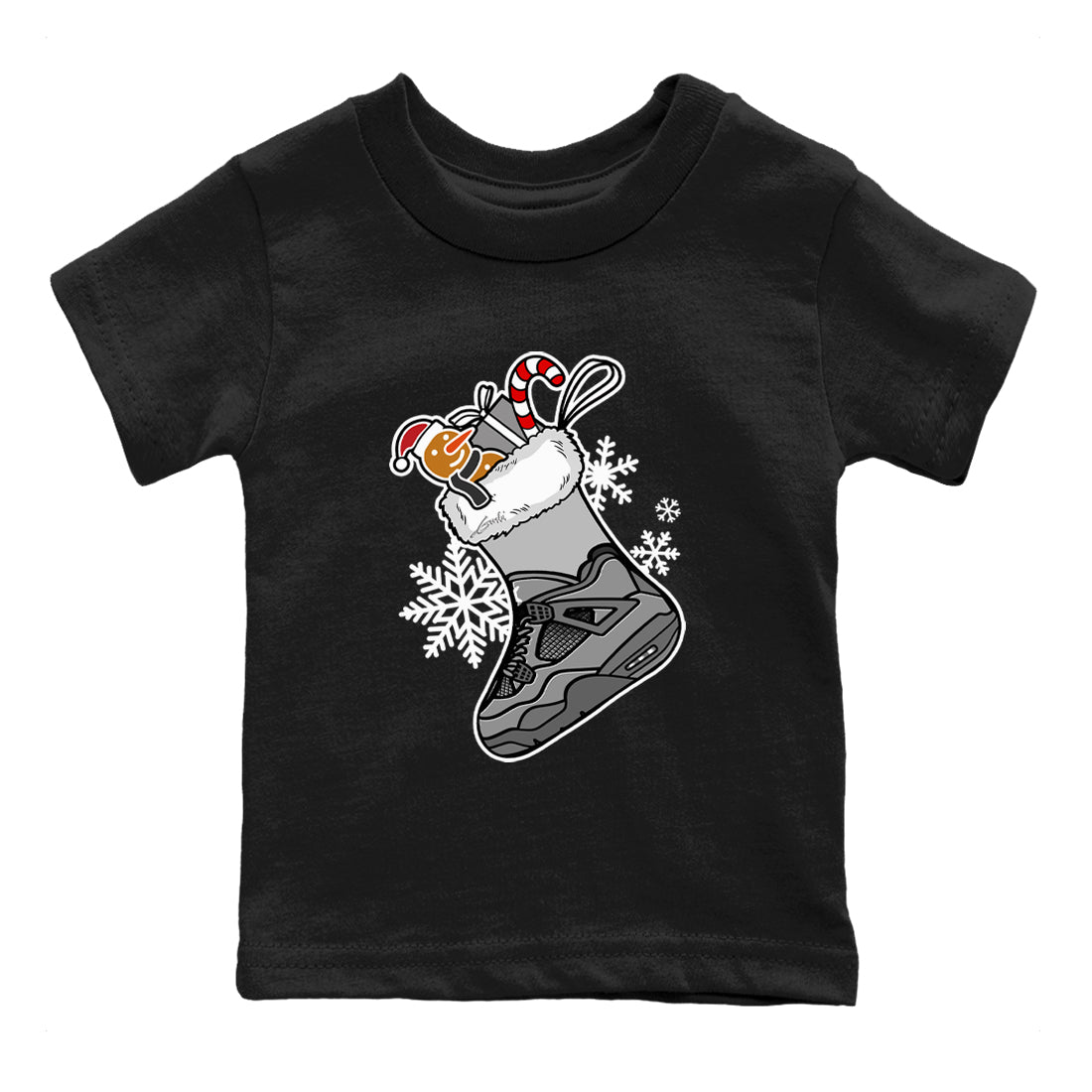 4s Paris Olympics shirts to match jordans Christmas Sneaker Stocking t shirts to match sneakers Air Jordan 4 SE Wet Cement match shoes to clothes SNRT Sneaker Tees Youth Baby Black 2 tee