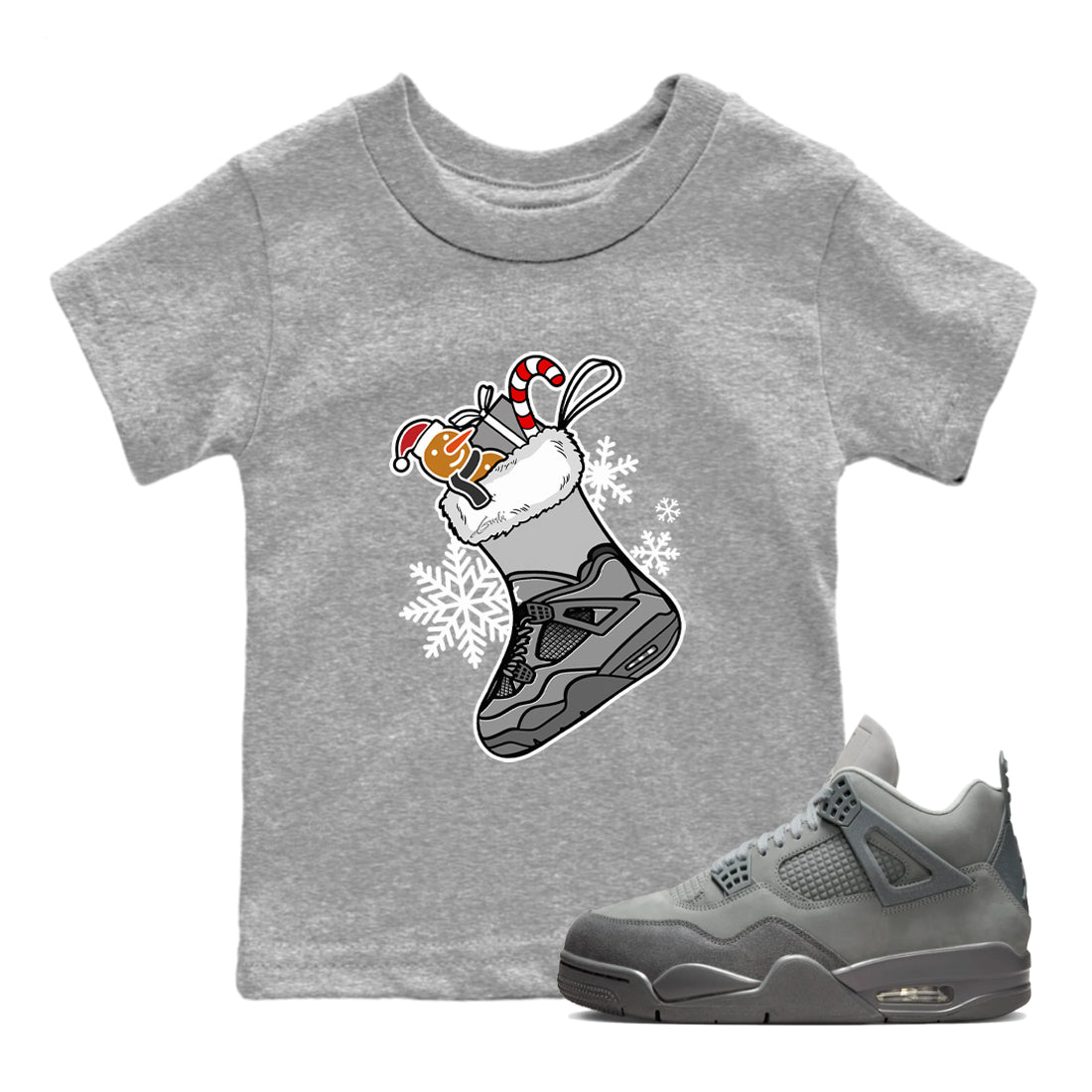4s Paris Olympics shirts to match jordans Christmas Sneaker Stocking t shirts to match sneakers Air Jordan 4 SE Wet Cement match shoes to clothes SNRT Sneaker Tees Youth Baby Heather Grey 1 tee