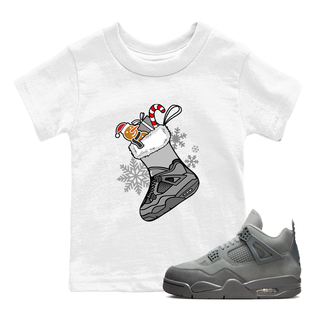 4s Paris Olympics shirts to match jordans Christmas Sneaker Stocking t shirts to match sneakers Air Jordan 4 SE Wet Cement match shoes to clothes SNRT Sneaker Tees Youth Baby White 1 tee