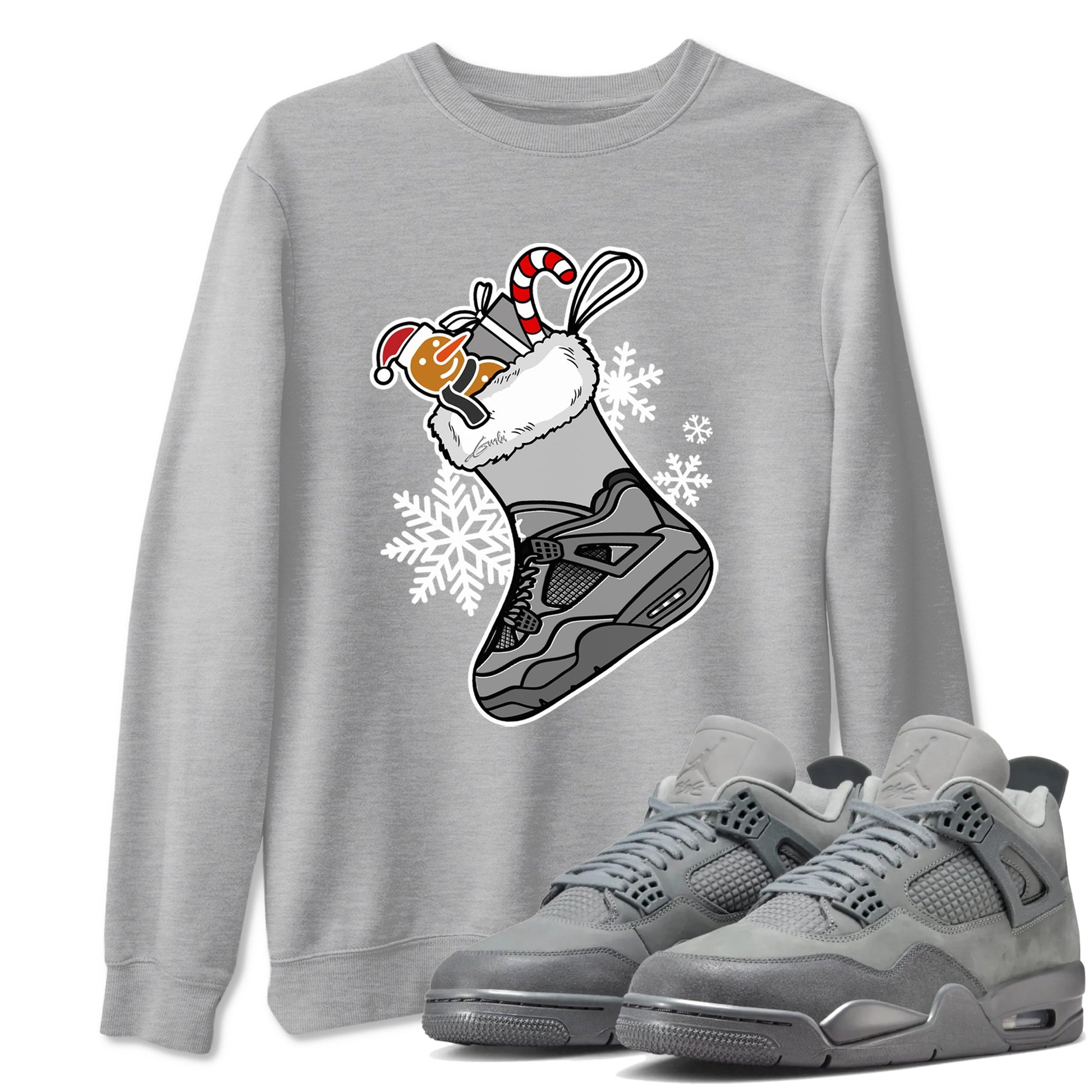 4s Paris Olympics shirts to match jordans Christmas Sneaker Stocking t shirts to match sneakers Air Jordan 4 SE Wet Cement match shoes to clothes SNRT Sneaker Tees unisex cotton Heather Grey 1 shirts