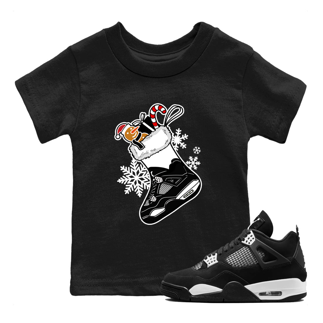 4s White Thunder shirts to match jordans Christmas Sneaker Stocking t shirts to match sneakers Air Jordan 4 Retro White Thunder match shoes to clothes SNRT Sneaker Tees Youth Baby Black 1 tee