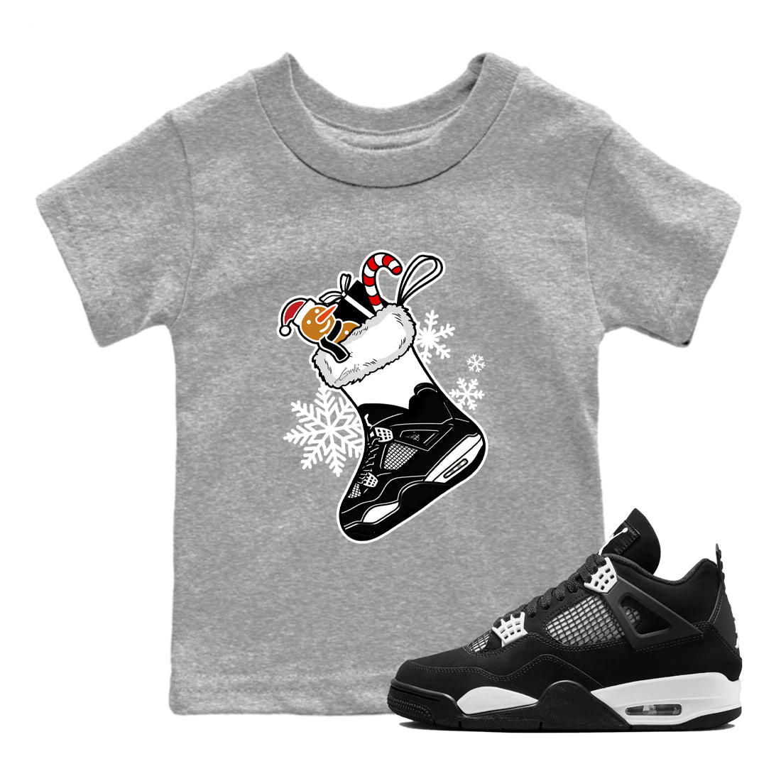 4s White Thunder shirts to match jordans Christmas Sneaker Stocking t shirts to match sneakers Air Jordan 4 Retro White Thunder match shoes to clothes SNRT Sneaker Tees Youth Baby Heather Grey 1 tee