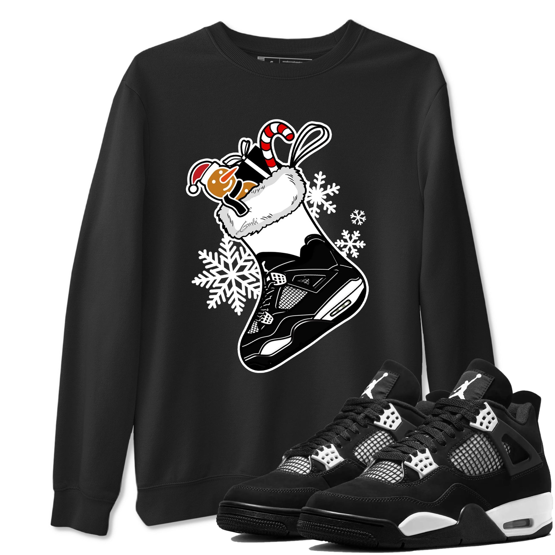 4s White Thunder shirts to match jordans Christmas Sneaker Stocking t shirts to match sneakers Air Jordan 4 Retro White Thunder match shoes to clothes SNRT Sneaker Tees unisex cotton Black 1 shirts