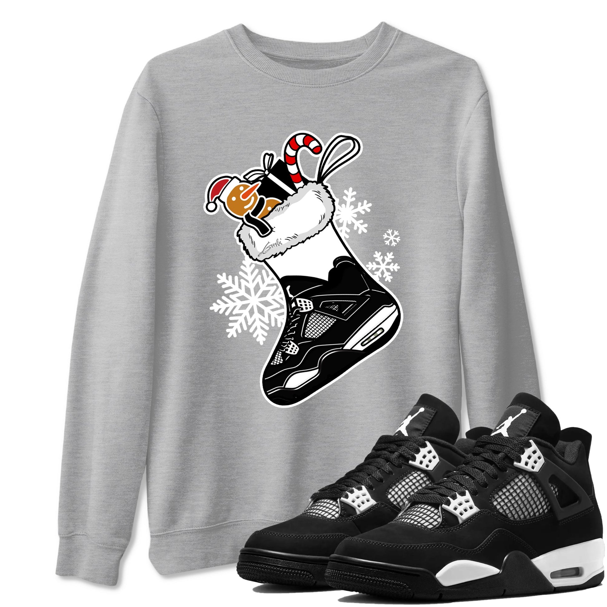 4s White Thunder shirts to match jordans Christmas Sneaker Stocking t shirts to match sneakers Air Jordan 4 Retro White Thunder match shoes to clothes SNRT Sneaker Tees unisex cotton Heather Grey 1 shirts
