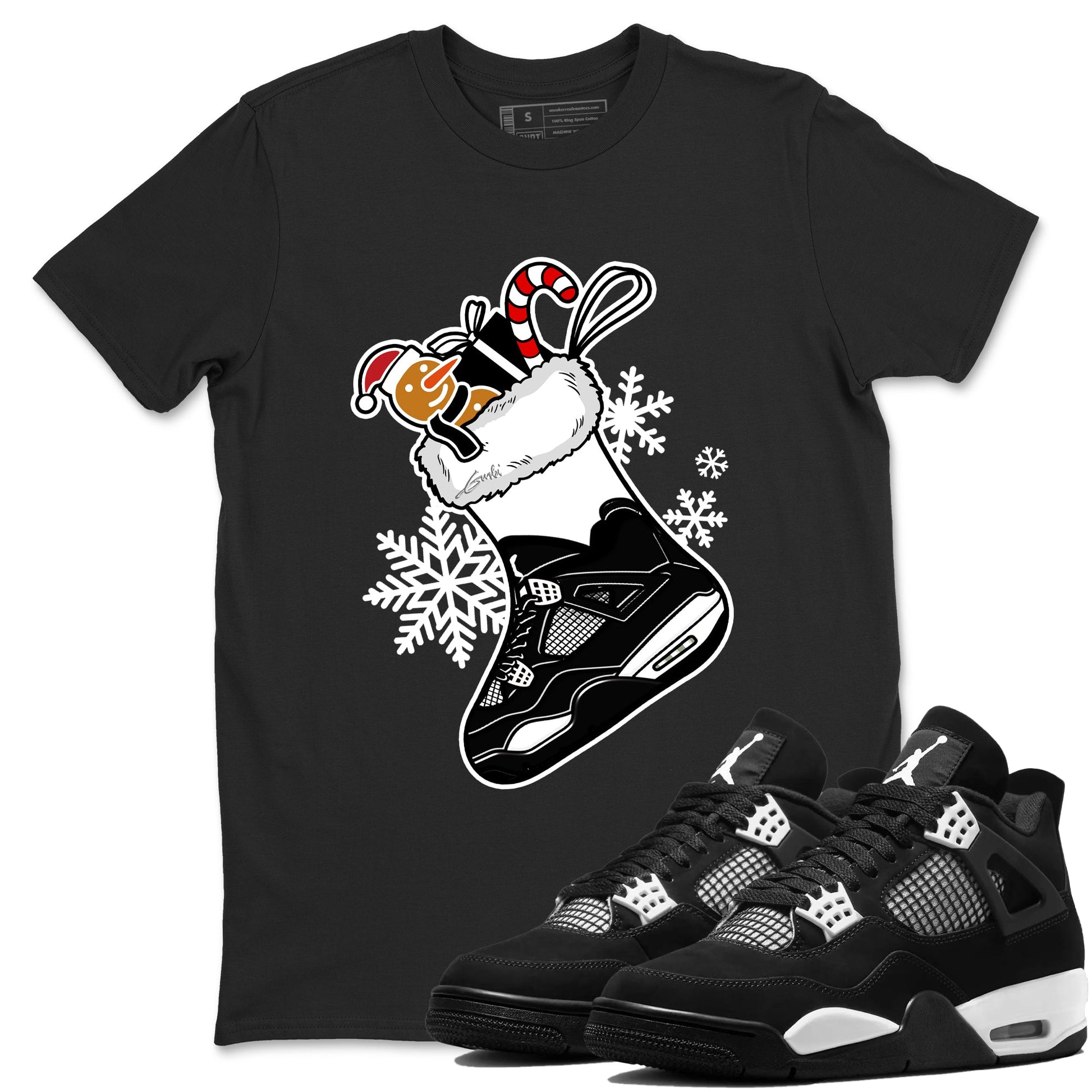 4s White Thunder shirts to match jordans Christmas Sneaker Stocking t shirts to match sneakers Air Jordan 4 Retro White Thunder match shoes to clothes SNRT Sneaker Tees unisex cotton Black 1 shirts