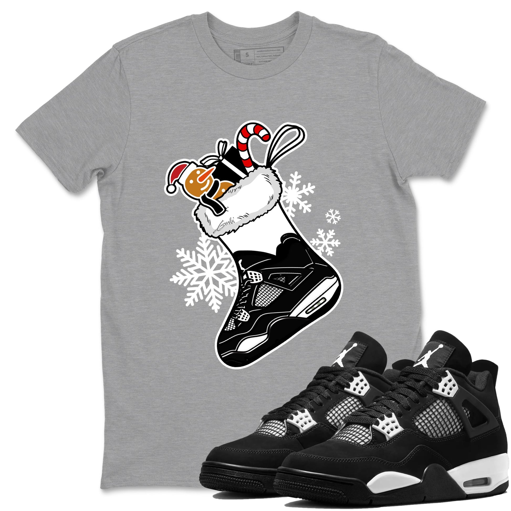 4s White Thunder shirts to match jordans Christmas Sneaker Stocking t shirts to match sneakers Air Jordan 4 Retro White Thunder match shoes to clothes SNRT Sneaker Tees unisex cotton Heather Grey 1 shirts